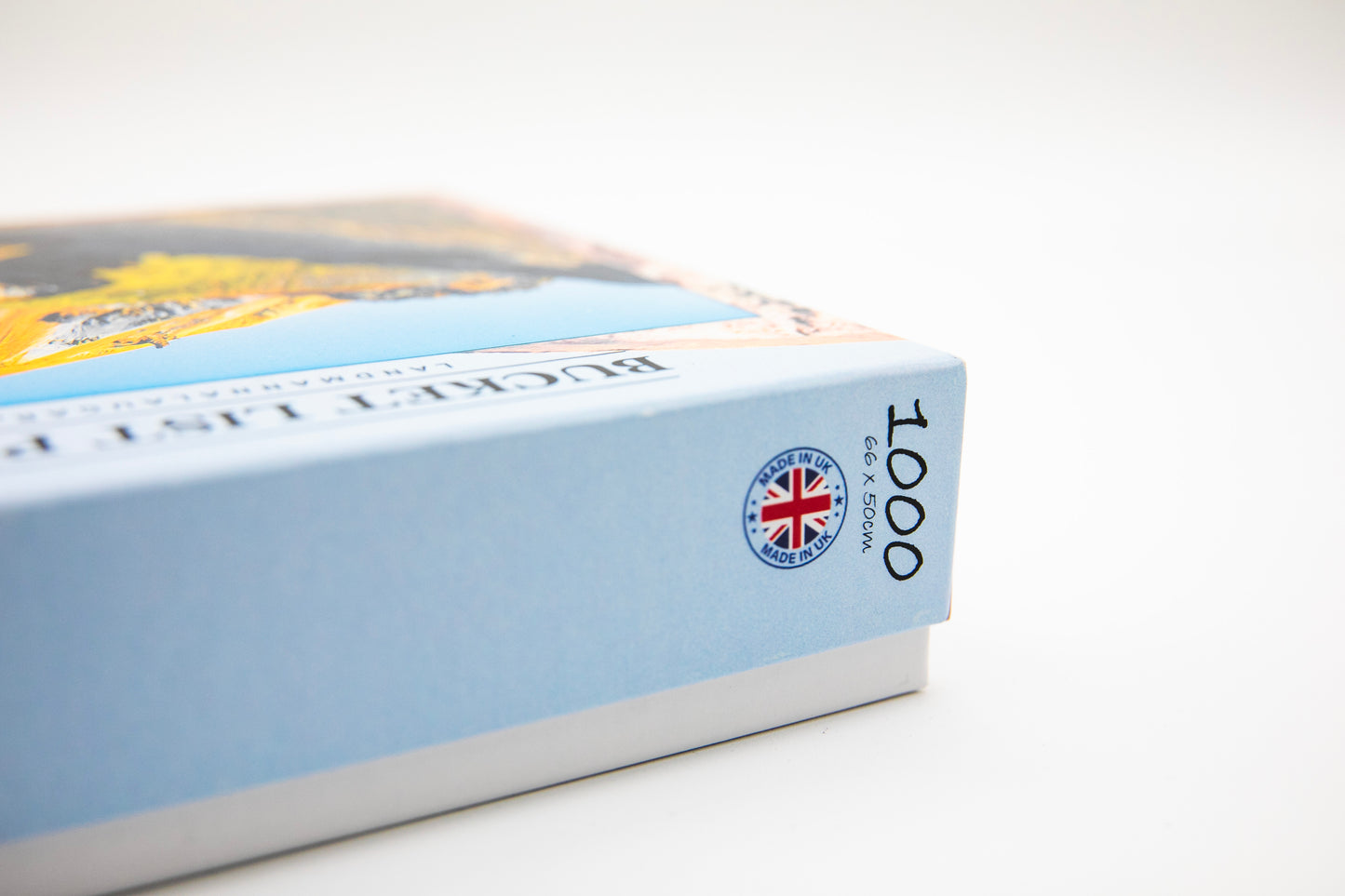 Puzzle box with a British flag logo on a white background